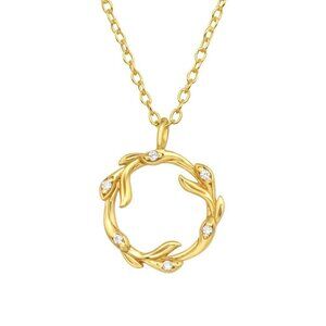 14k Gold Vermeil Cubic Zirconia Leaf Necklace